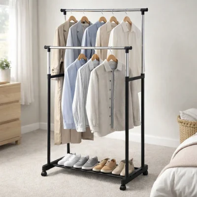 The Range Double Clothes Rails Adjustable with Shoe Shelf - Black