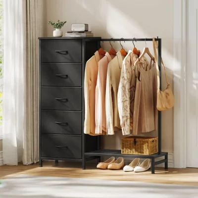 The Range reestanding Clothes Rack with 5 Fabric Drawers and Hanging Rail - Black