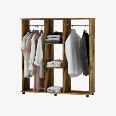 The Range Open Wardrobe Clothes Rail With Storage Shelves on Wheels - Black