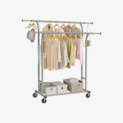 The Range Clothes Rail, Extendable Double Garment Rack on Wheels - Grey
