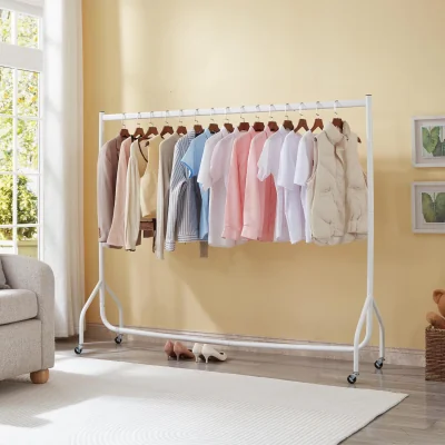 The Range Clothes Rail Superior Heavy Duty Rack 4ft 5ft 6ft Length Portable Wheels Storage - White / 183cm