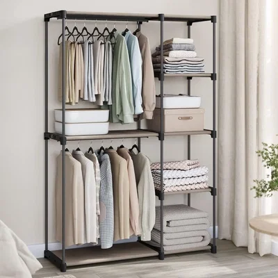 The Range Freestanding Open Wardrobe with Hanging Rail and Storage Shelves - Taupe