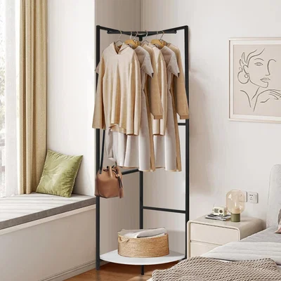 The Range Free Standing Corner Clothes Rack With Bottom Shelf - Black