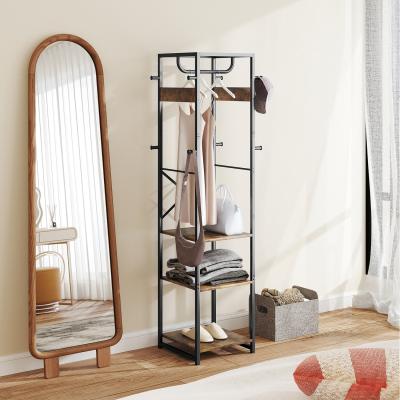 The Range HOMCOM Clothes Rail with Storage Shelf and Hooks Clothes Rack - Brown