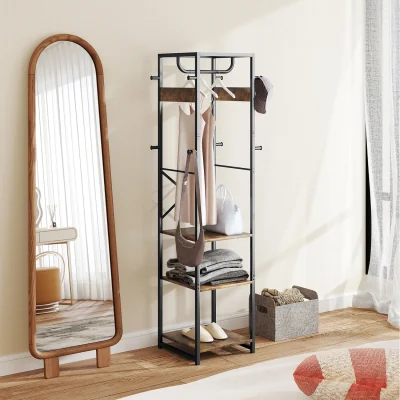 The Range HOMCOM Clothes Rail with Storage Shelf and Hooks Clothes Rack - Brown