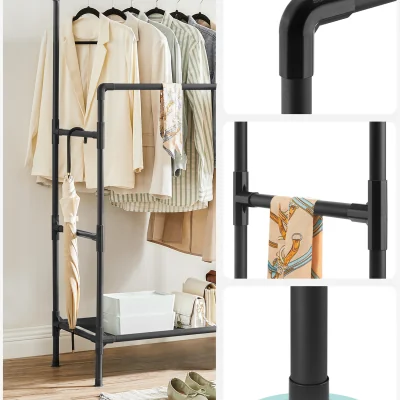 The Range Double Rail Clothes Rack with Storage Shelf - Black