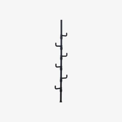 The Range Adjustable Floor-to-Ceiling Clothes Rail with Storage Hooks - Black