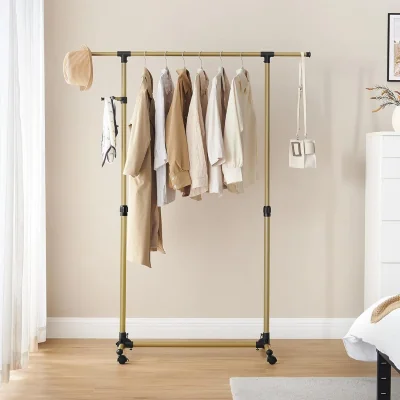 The Range SONGMICS Clothes Rack with Castors, Garment Rack, Adjustable Height Between 97-1 - Pale Gold