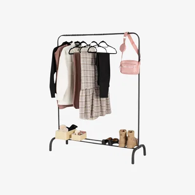 The Range Heavy Duty Metal Clothing Rail With Storage Shelf - Black