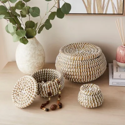 Dunelm Set of 3 White Grass Baskets