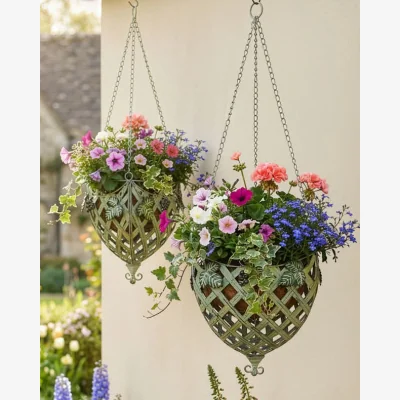 Dibor Set of 2 Green Vintage Hanging Baskets