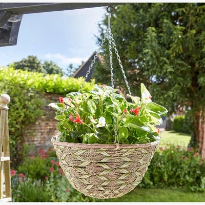 Downtown Smart Garden Woodland Faux Rattan Basket - 14/36cm In Natural/Green
