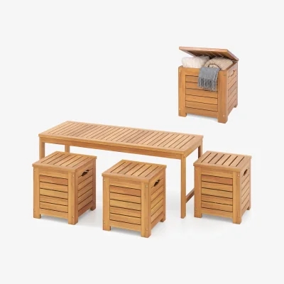The Range 4 Piece Outdoor Bench and Storage Box Set - Brown
