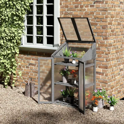 The Range Wooden Greenhouse Cold Frame with Polycarbonate - Grey