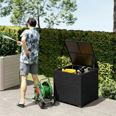 The Range Outsunny 253L Garden Storage Box, Rattan Deck Box, 865-045V00BK - Black