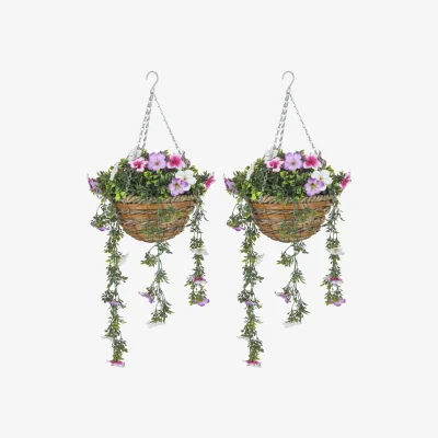 The Range Artificial Azalea Hanging Basket Set Indoor Outdoor Decor - Pink