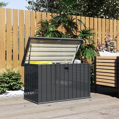 The Range Outsunny 400L Lockable Metal Outdoor Storage Box - Grey
