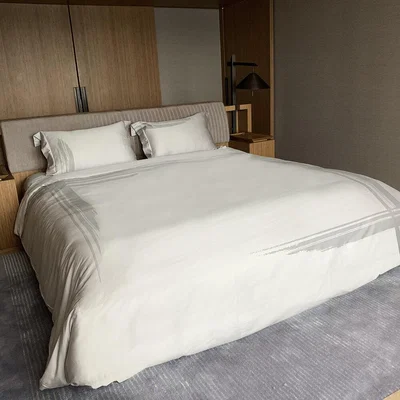 Amara André Fu Living - Artisan Brush Duvet Set - Grey On Beige - Super King & Flat Sheet