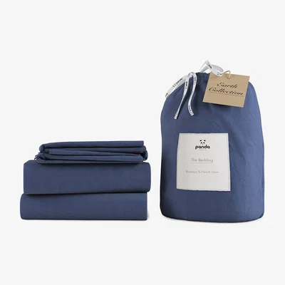 Cuckooland Panda London Midnight Navy Bamboo & Linen Bedding Set - SuperKing