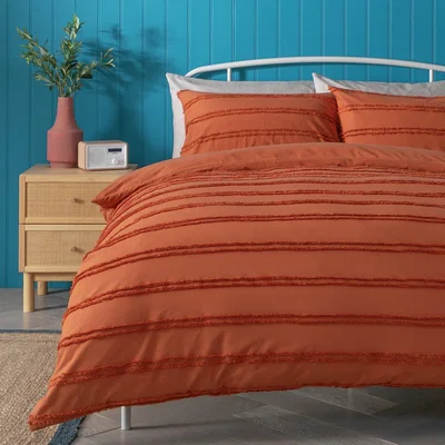 Habitat Habitat Cotton Tufted Stripe Orange Bedding Set - Superking