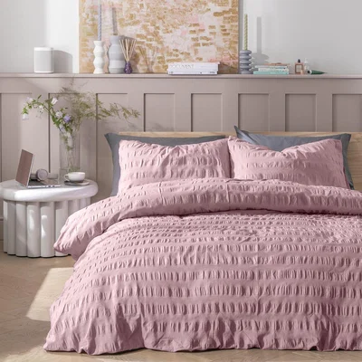 Habitat Habitat Seersucker Wide Stripe Lilac Bedding Set - Superking