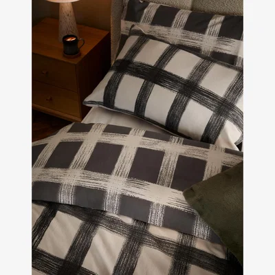 Marks & Spencer M&S Pure Brushed Cotton Check Bedding Set - 6FT - Charcoal Mix, Charcoal Mix