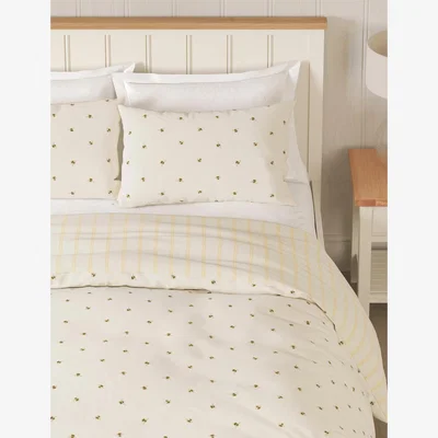 Marks & Spencer M&S Cotton Blend Bee Striped Bedding Set - 6FT - Ochre, Ochre
