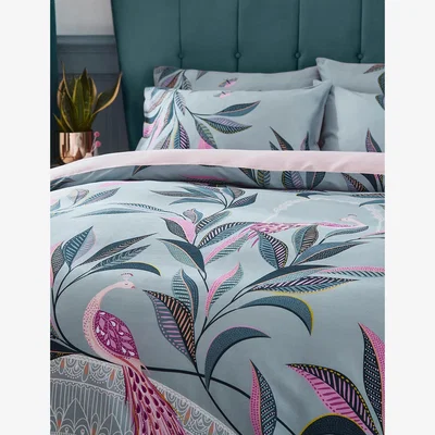 Marks & Spencer Sara Miller Sateen Ornamental Peacock Bedding Set - 6FT - Blue, Blue