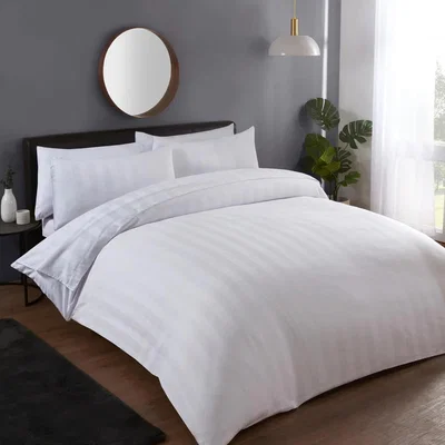 The Range Sateen Stripe Duvet Cover Set - White - White / Superking