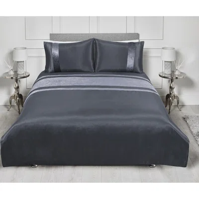 The Range Velvet Charcoal Panel Duvet Cover and Pillowcase Set - Super King