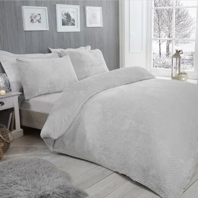 The Range Waffle Fleece Duvet Cover and Pillowcase Set - Silver / Super King