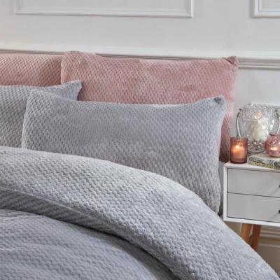 The Range Brentfords Waffle Fleece Duvet Cover Pillowcase Bedding Set - Silver / Super King