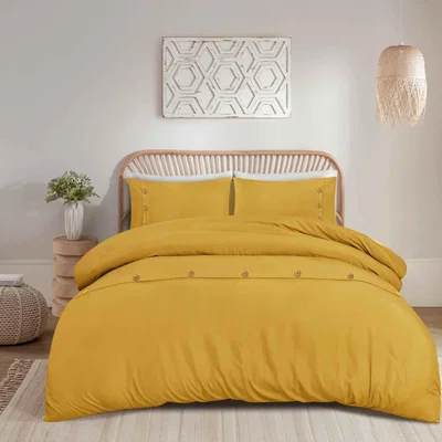 The Range Wood Button Duvet Cover Set  - Ochre / Superking