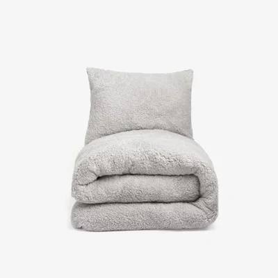 The Range Brentfords Sherpa Fleece Reverse Duvet Cover Bedding Set - Silver / Super King