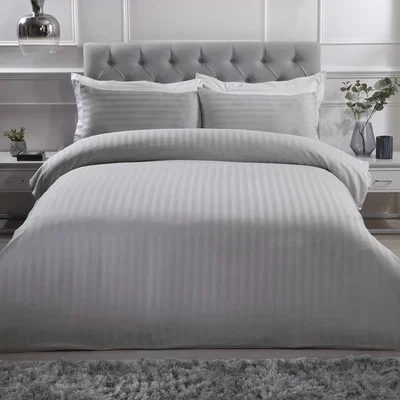 The Range Luxury Satin Stripe Duvet Cover and Pillowcase Set - Silver / Super King