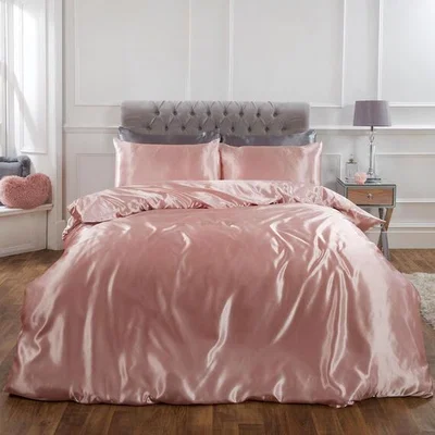 The Range Sienna Plain Satin Duvet Cover Bedding Set - Pink / Super King