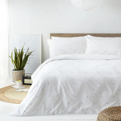 The Range Washed Cotton Polka Dot Duvet Cover Set - White/Grey / Superking