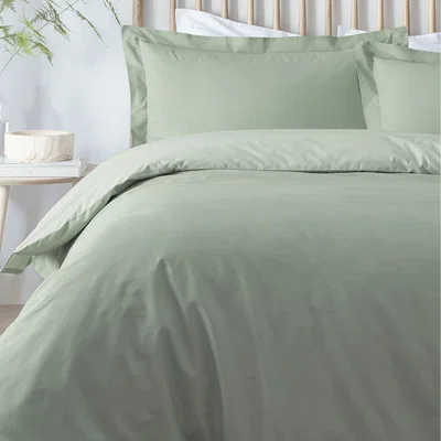 The Range Percale Plain Dyed 200 Thread Count Duvet Cover and Pillowcase Set - Green / Superking
