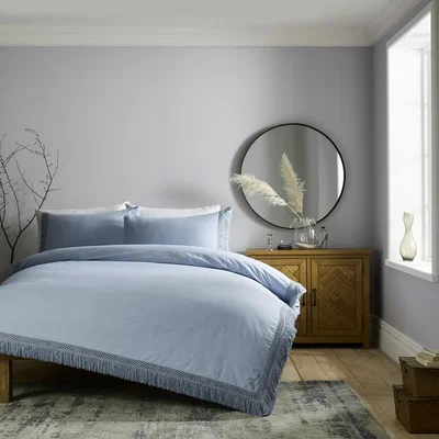 The Range Celeste Macrame 180 Thread Count Duvet Cover and Pillowcase Set - French Blue / Super King