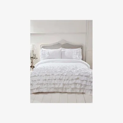 The Range Flamenco Ruffled Duvet Cover Set - White / Superking