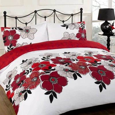 The Range Dreamscene Pollyana Floral Duvet Cover Bedding Set - Red / Super King