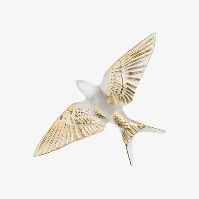 Amara Lalique - Hirondelles Swallow Wings Down Crystal Sculpture - Clear & Gold