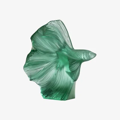 Amara Lalique - Fighting Fish Sculpture - Green Mint