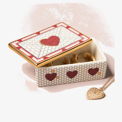 Anthropologie Bistro Valentine Tile Stoneware Trinket Box