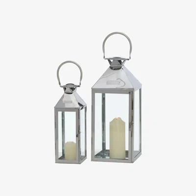 Barker and Stonehouse Set of 2 Chrome Lanterns, Silver | Barker & Stonehouse
