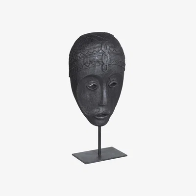 Barker and Stonehouse Carved Zig Zag Mask with Stand, Black Metal | Barker & Stonehouse