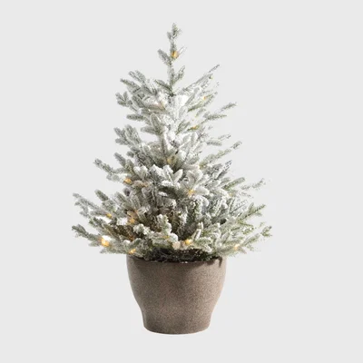 Barker and Stonehouse Potted Snowy Tree, Green | Barker & Stonehouse