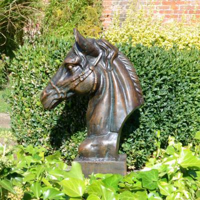 Dunelm Dark Verdigris Horse Head Outdoor Sculpture Dark Green