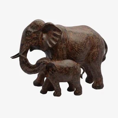 Dunelm Dorma Mother and Baby Elephant Sculpture Brown
