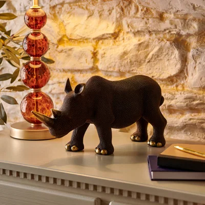 Dunelm Luxe Traveller Rhino Sculpture 36CM Black